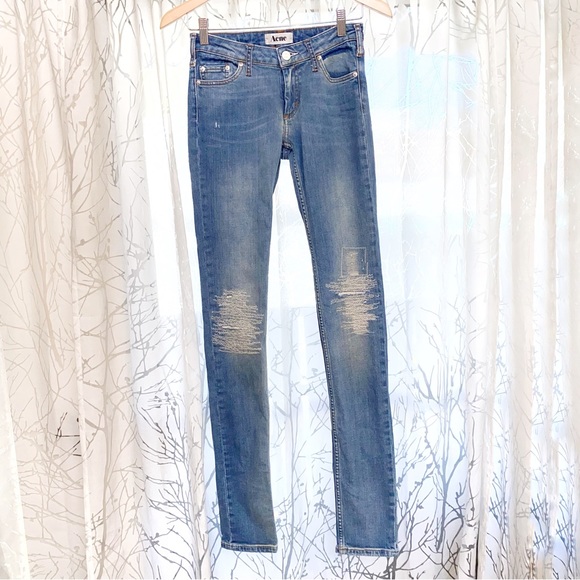ACNE STUDIOS kex catch low waist skinny straight leg knee stitching blue jeans - Picture 1 of 10
